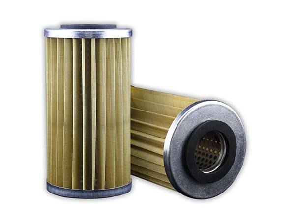 Two pieces of brass wire mesh filter elements on white background.