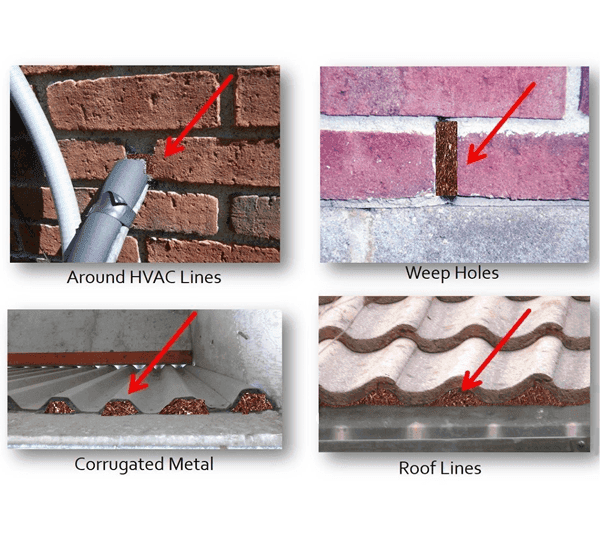Three places of knitted copper mesh use to prevent insects from entering houses.