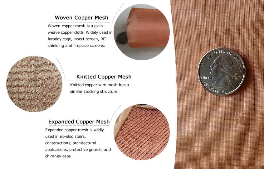 There are four kind of copper meshes with their type introductions.