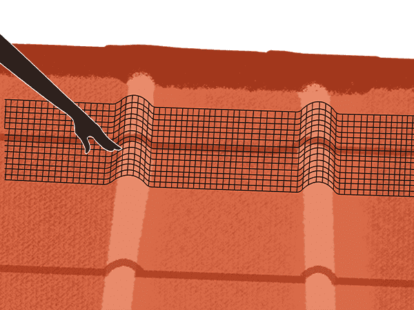 Gently press the knitted mesh with a hand to make it stick to roof