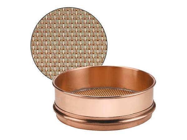 A piece of test sieve made of medium copper mesh.