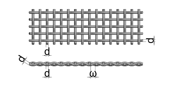 The plan and side view of plain weave woven mesh