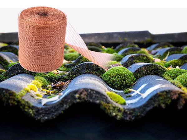 Knitted copper mesh installed on the roof to prevent moss growth